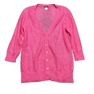 J Crew Sheer Mohair Wool Blend Button Front Sweater Knit Pink Size Large